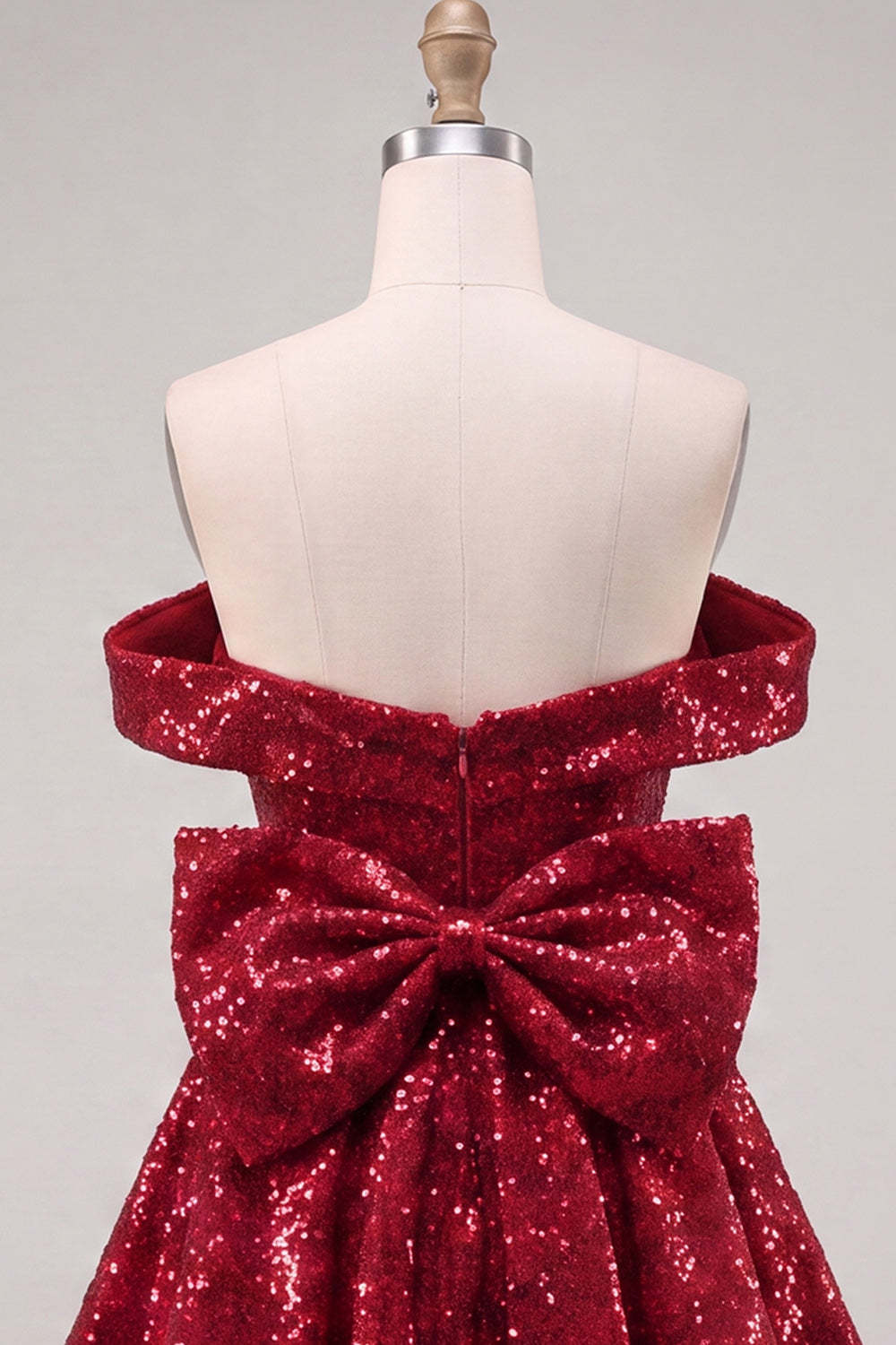 Sparkly Red Sequins Off the Shoulder A-Line Short Homecoming Dress with Bow