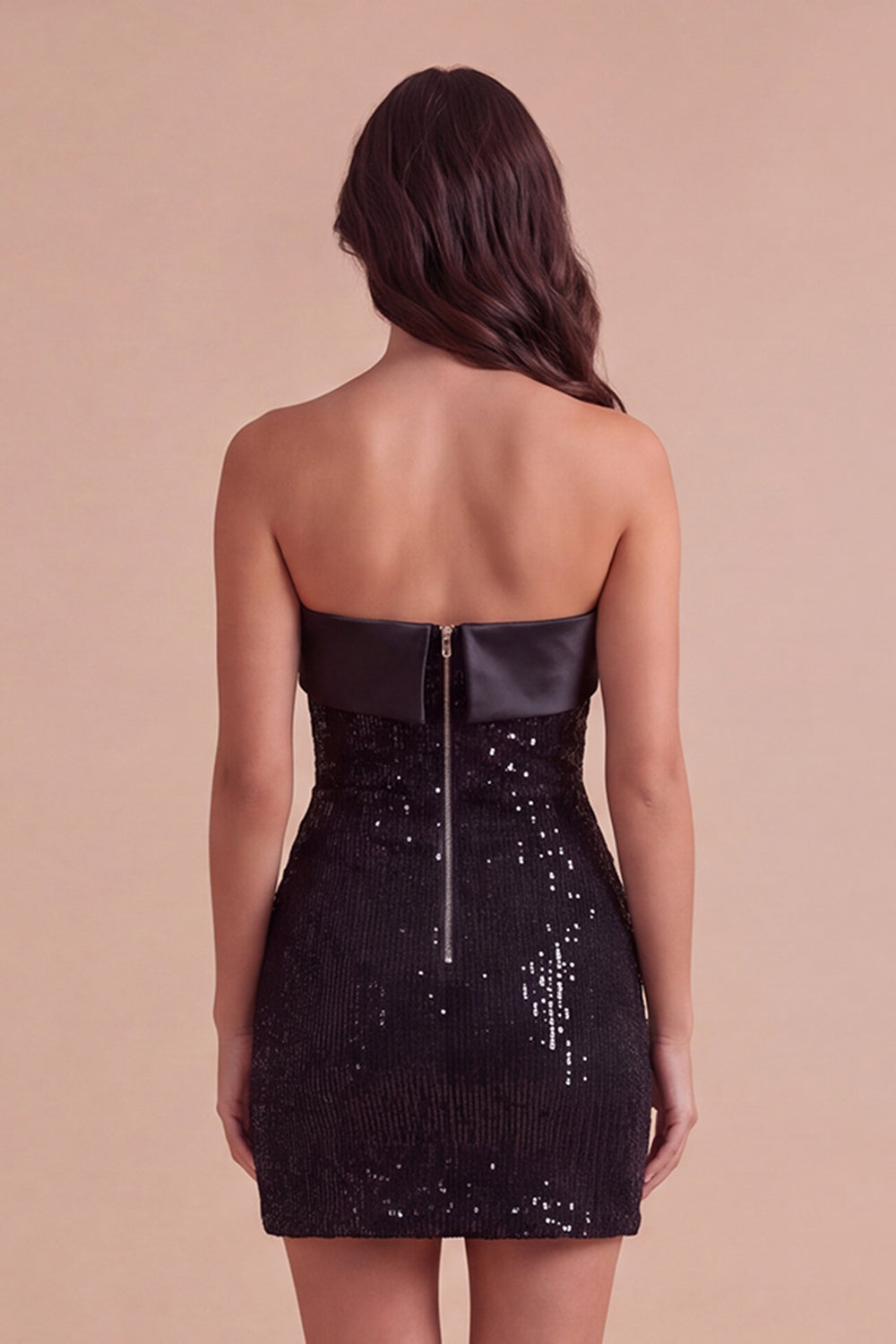 Sparkly Black Sequins Bodycon Strapless Short Homecoming Dress