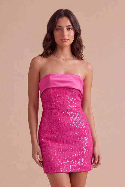 Sparkly Black Sequins Bodycon Strapless Short Homecoming Dress