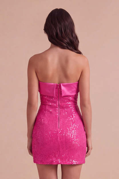 Sparkly Black Sequins Bodycon Strapless Short Homecoming Dress