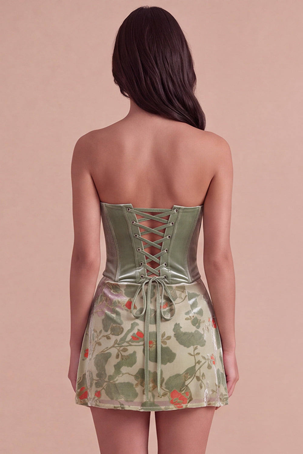 Corset Dusty Sage Floral Velvet Strapless Short Homecoming Dress