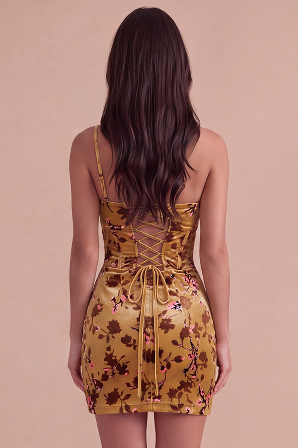 Ginger Yellow Corset Floral Keyhole Bodycon Strapless Short Homecoming Dress