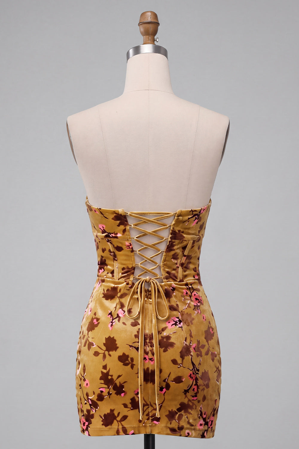 Ginger Yellow Corset Floral Keyhole Bodycon Strapless Short Homecoming Dress