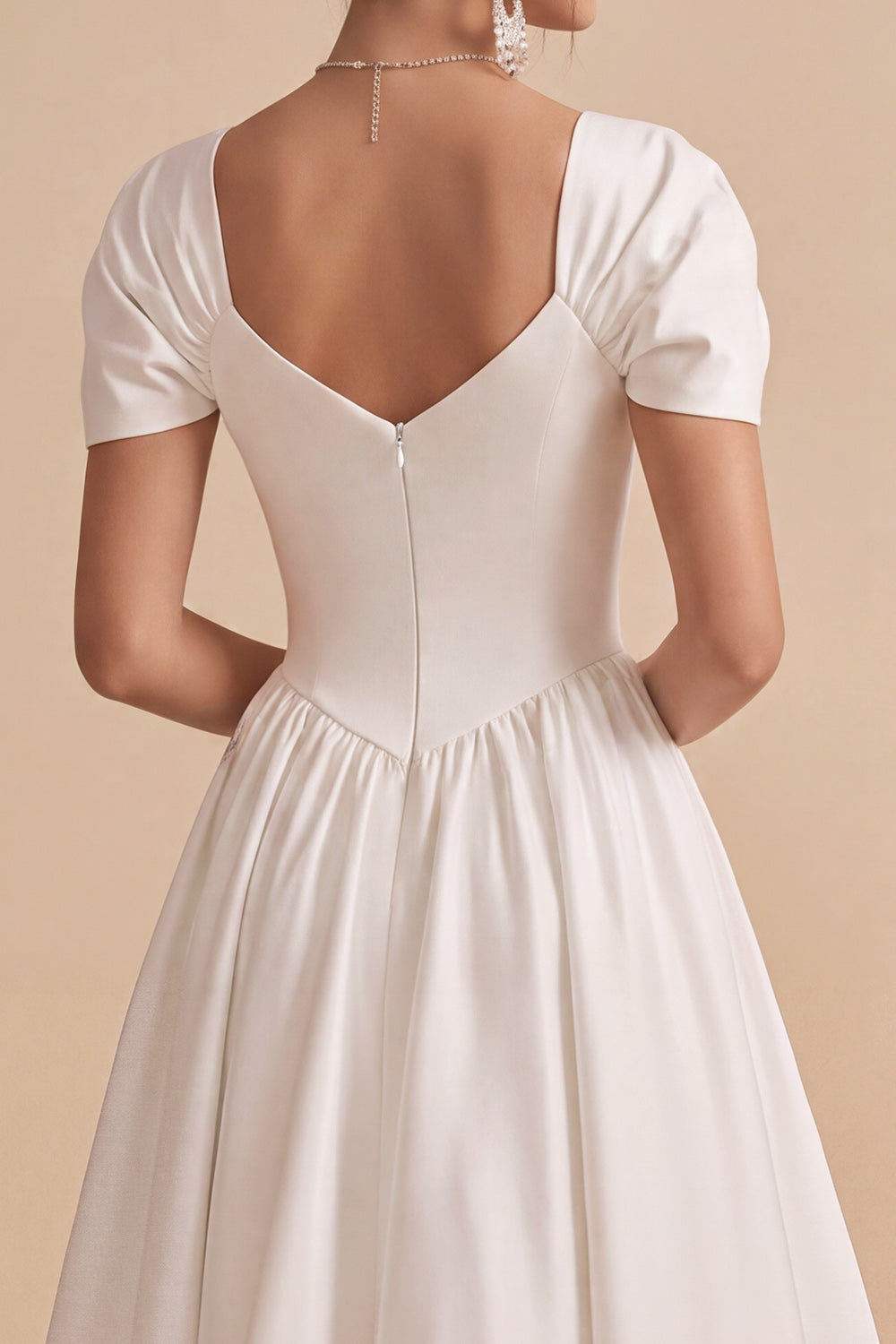 White A-Line Square Neck Long Engagement Dress with Rhinestones