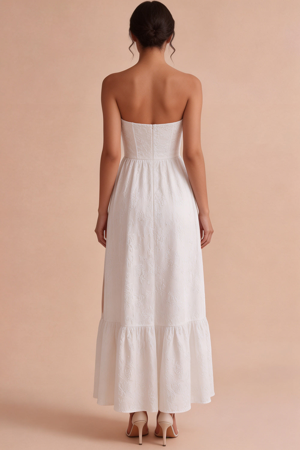 White Jacquard Corset Strapless Long Engagement Dress with Slit