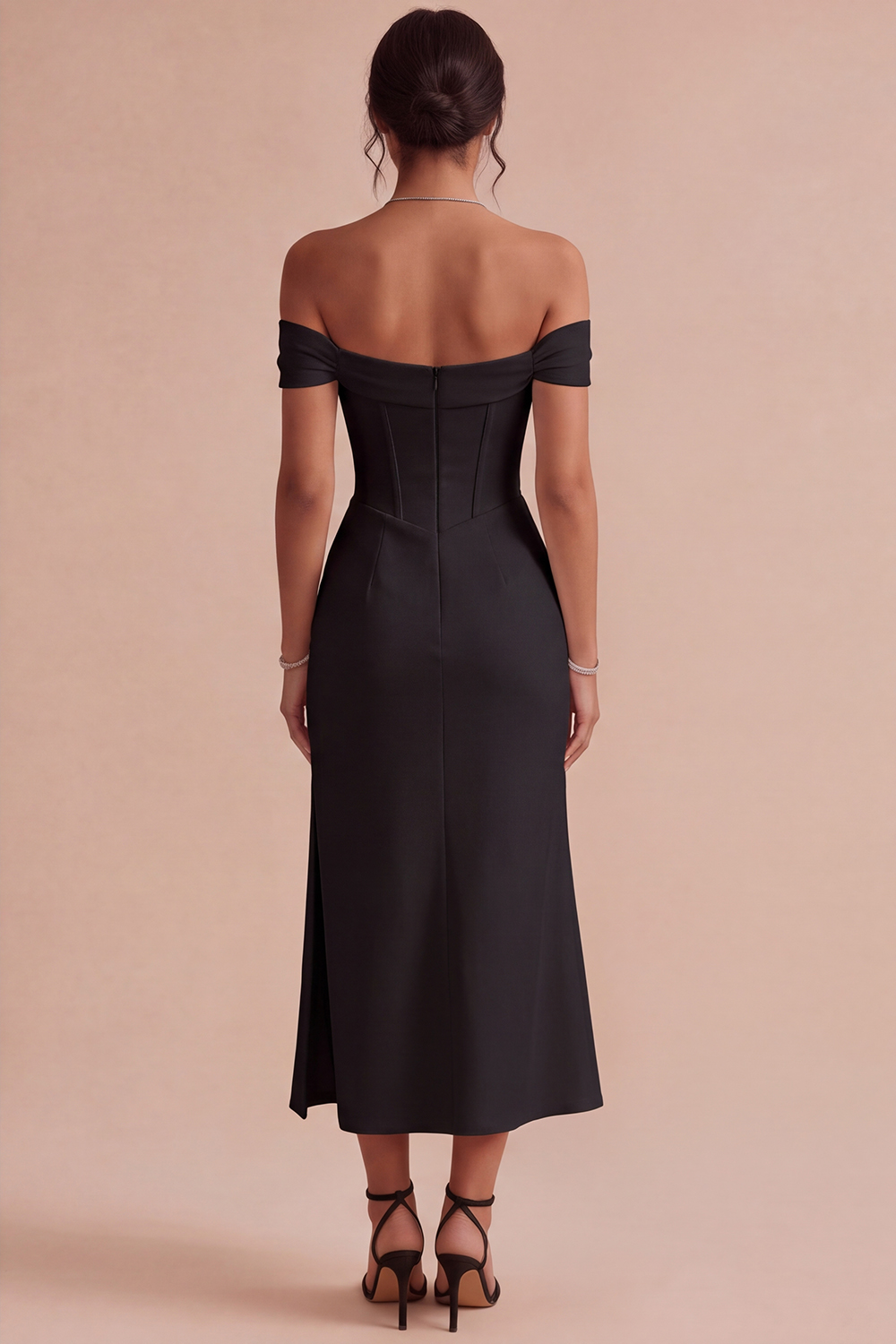 White Corset Ruched Off the Shoulder Midi Engagement Dress with Slit