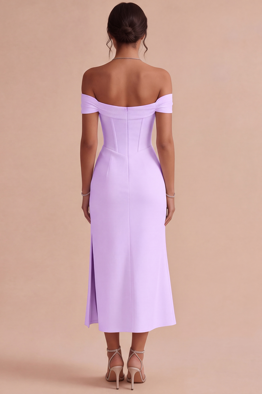 White Corset Ruched Off the Shoulder Midi Engagement Dress with Slit