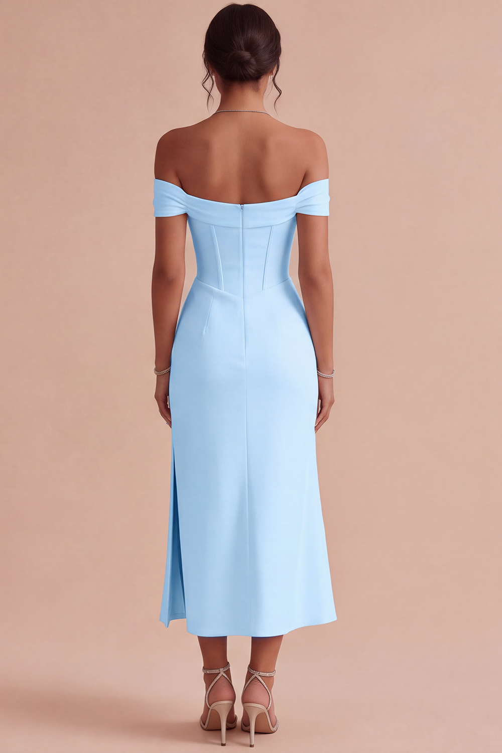 White Corset Ruched Off the Shoulder Midi Engagement Dress with Slit