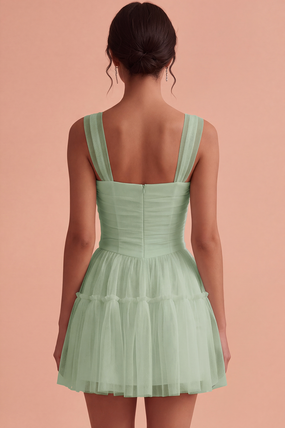 White Corset Tulle A-Line Thick Straps Short Bridal Shower Dress