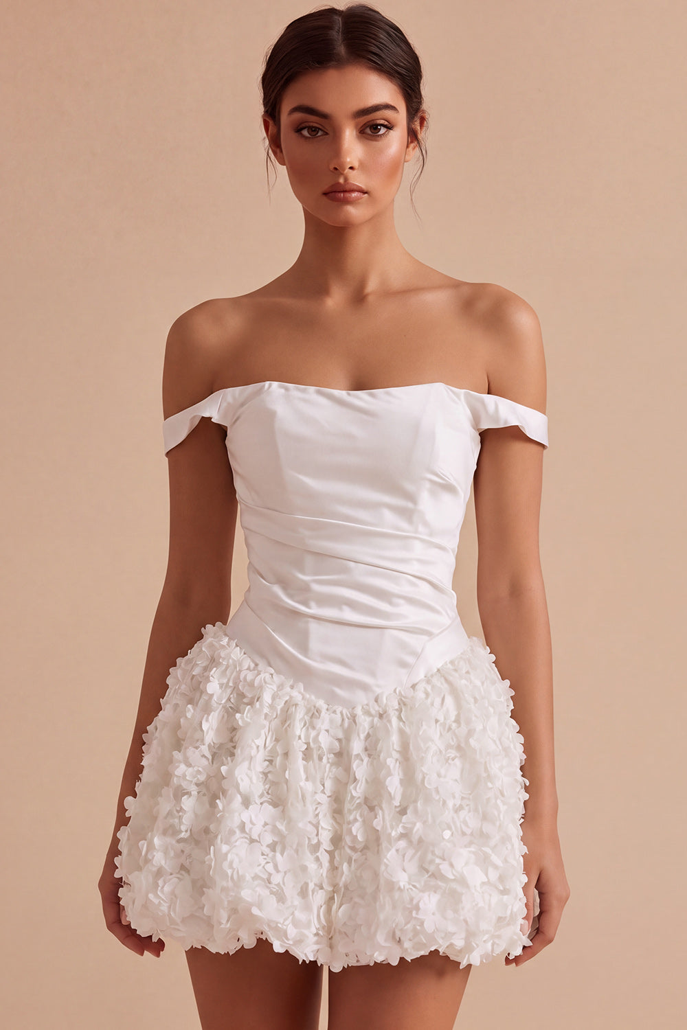 White Ruched A-Line Short Corset Bridal Shower Dress with 3D Flower