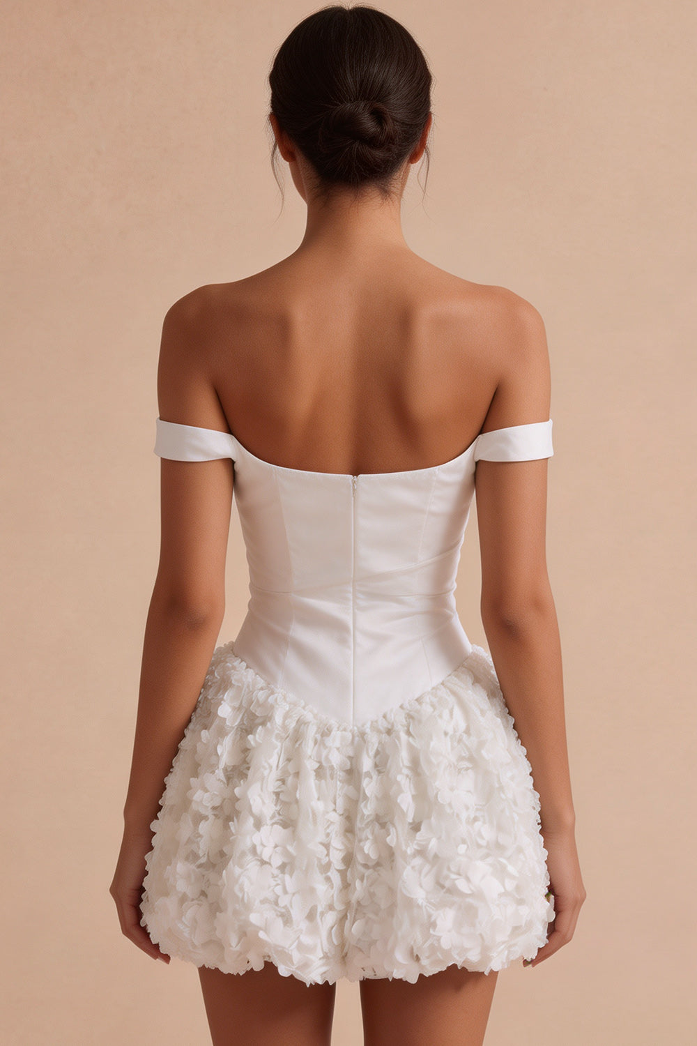 White Ruched A-Line Short Corset Bridal Shower Dress with 3D Flower