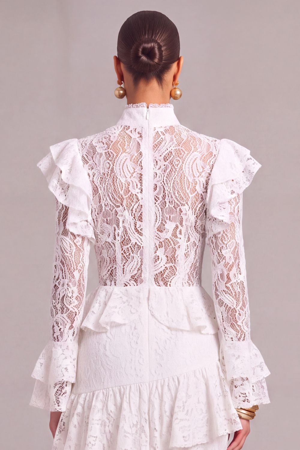 Black Tiered Lace High Neck Ruffled Long Wedding Guest Dress