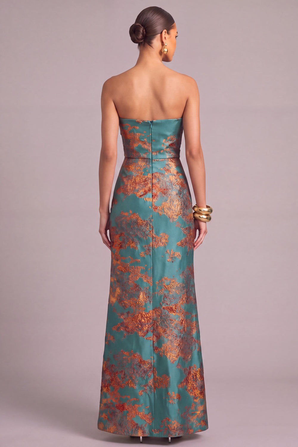 Dark Green Mermaid Strapless Floral Ruched Long Wedding Guest Dress with Slit
