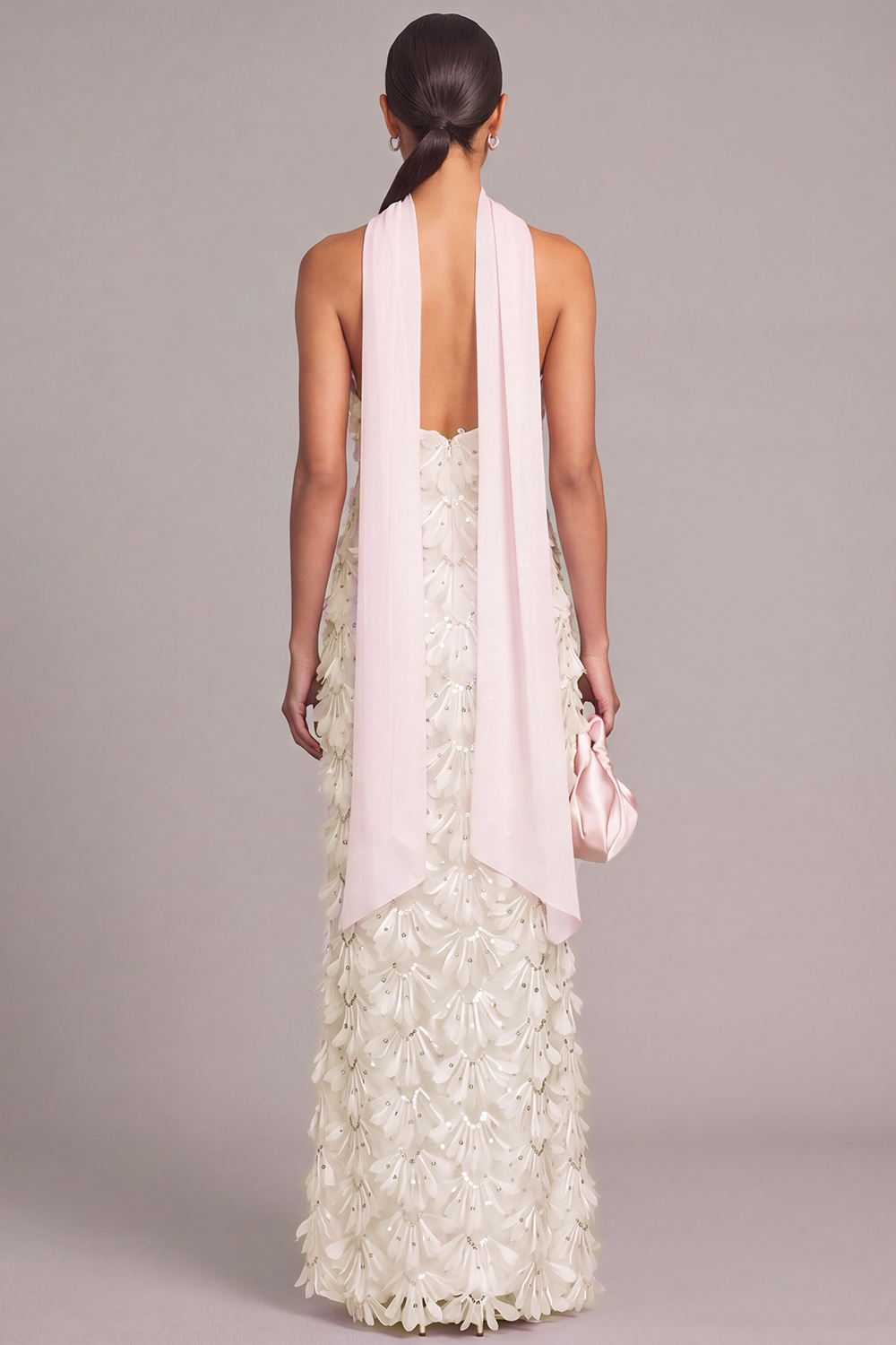 Sparkly White Floral Sheath Halter Beach Long Wedding Dress