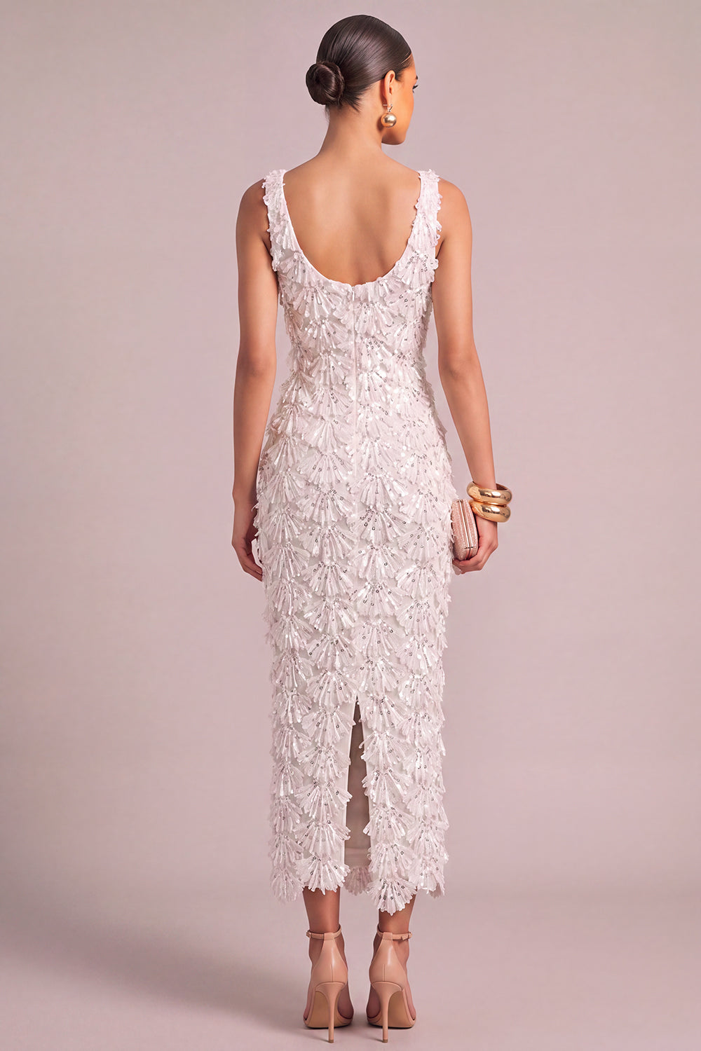 Sparkly White Sheath V-Neck Floral Long Engagement Dress