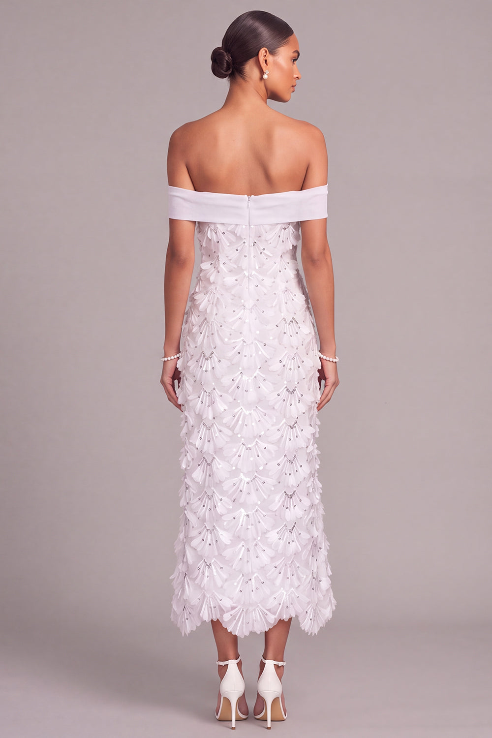 White A Line Off the Shoulder Floral Long Engagement Dress