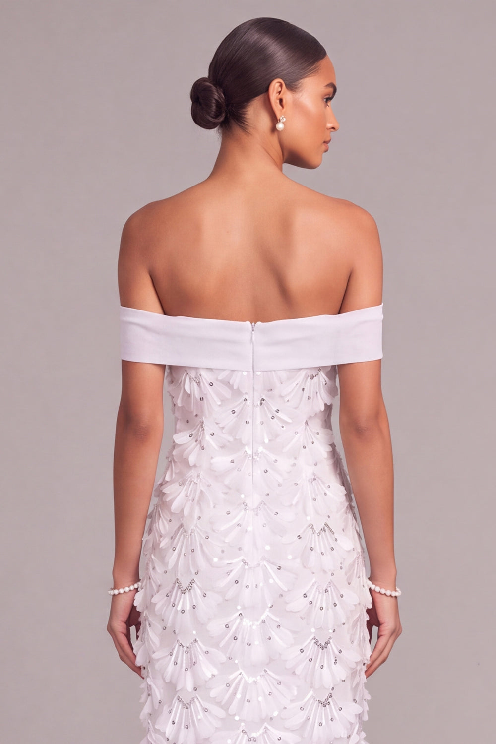 White A Line Off the Shoulder Floral Long Engagement Dress