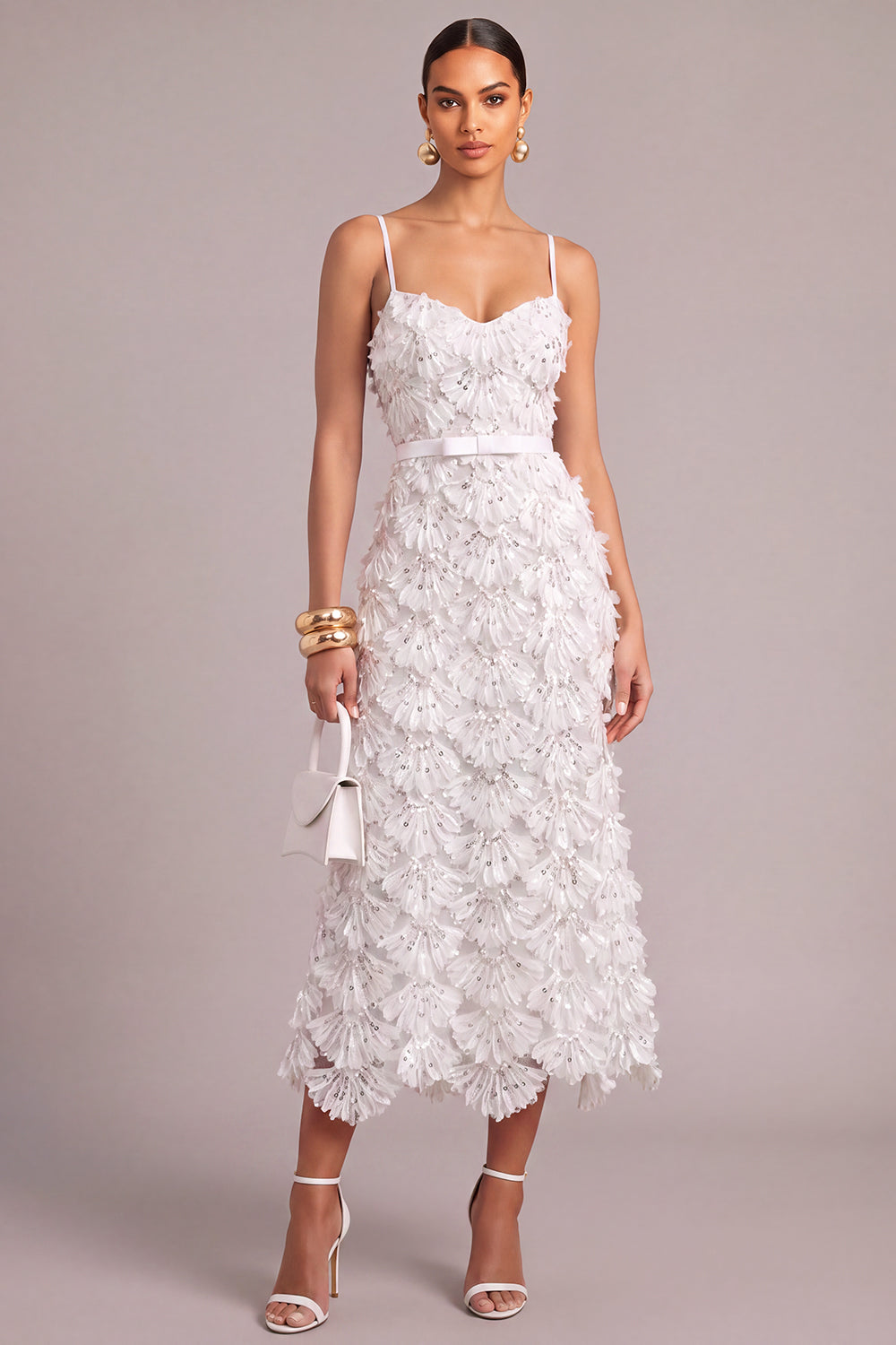 Sparkly White A Line Floral Long Engagement Dress with Sequins