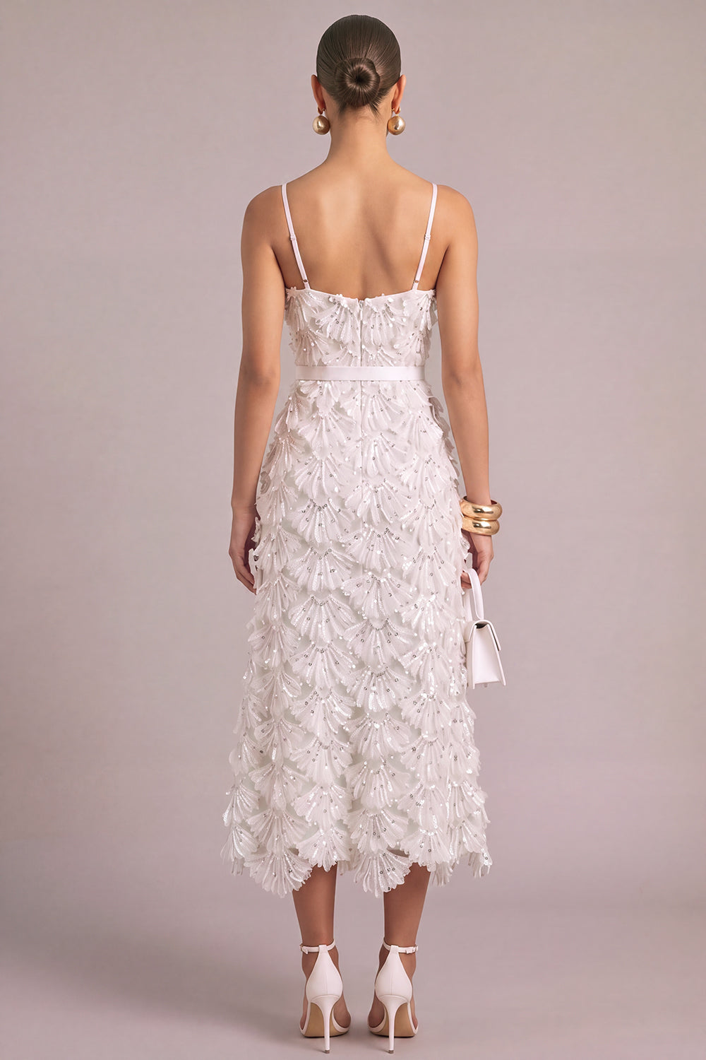 Sparkly White A Line Floral Long Engagement Dress with Sequins