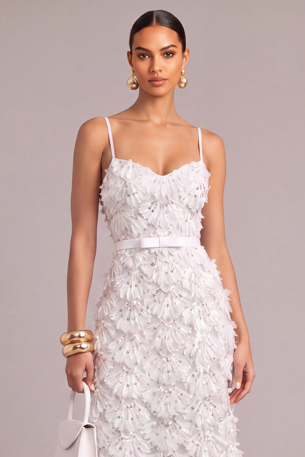 Sparkly White A Line Floral Long Engagement Dress with Sequins