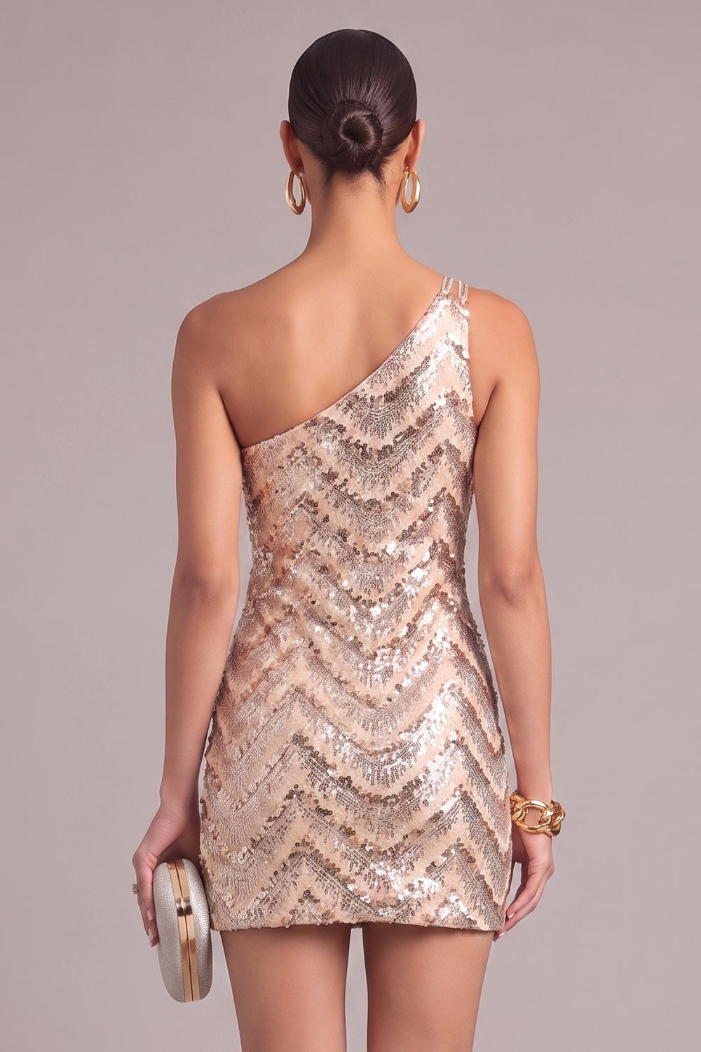 Sparkly Sequins Golden Bodycon One Shoulder Short Homecoming Dress