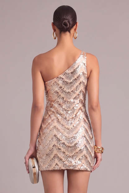 Sparkly Sequins Golden Bodycon One Shoulder Short Homecoming Dress