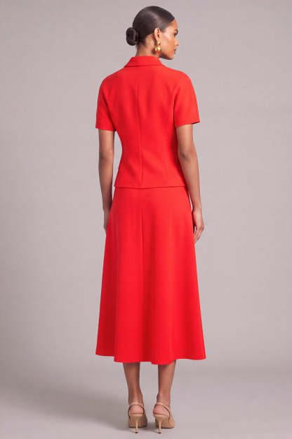 Red Notched Lapel 2 Piece Single Breasted A-Line Midi Business Suits