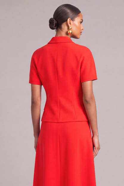 Red Notched Lapel 2 Piece Single Breasted A-Line Midi Business Suits