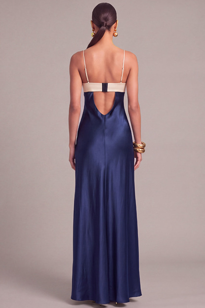 Black Keyhole Satin Mermaid Spaghetti Straps Long Formal Dress
