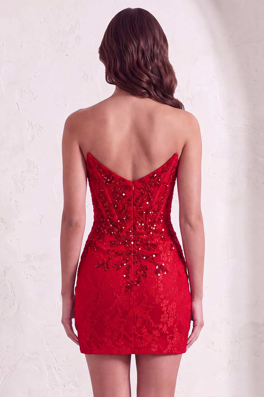 Red Sparkly Corset Bodycon Strapless Short Homecoming Dress
