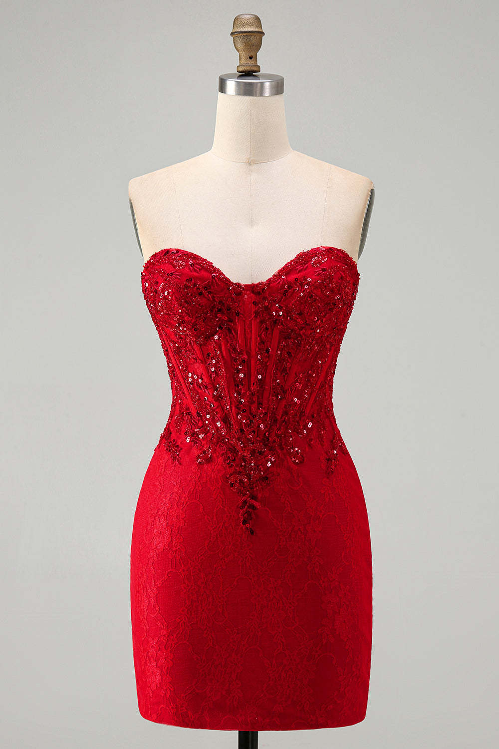 Red Sparkly Corset Bodycon Strapless Short Homecoming Dress