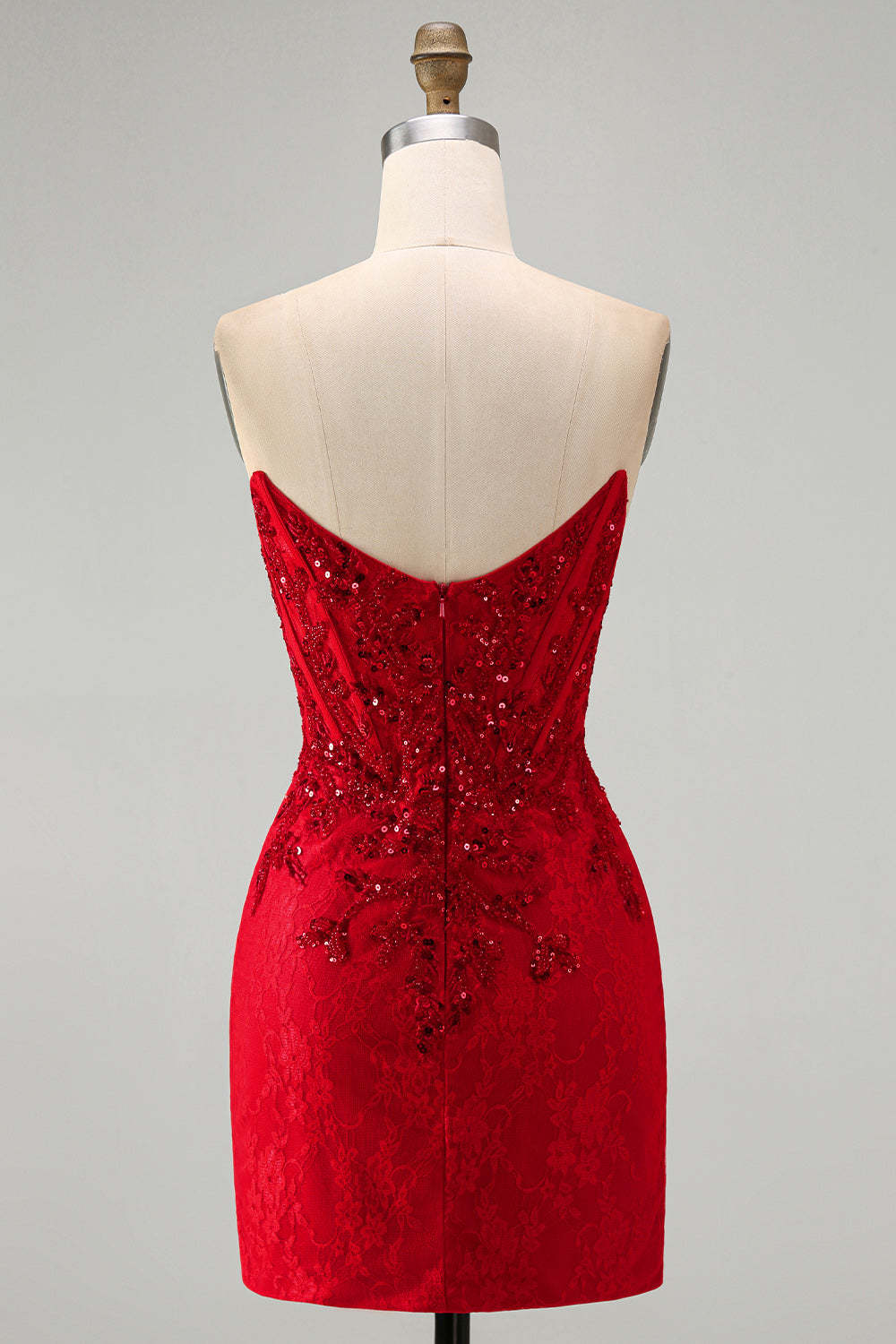 Red Sparkly Corset Bodycon Strapless Short Homecoming Dress