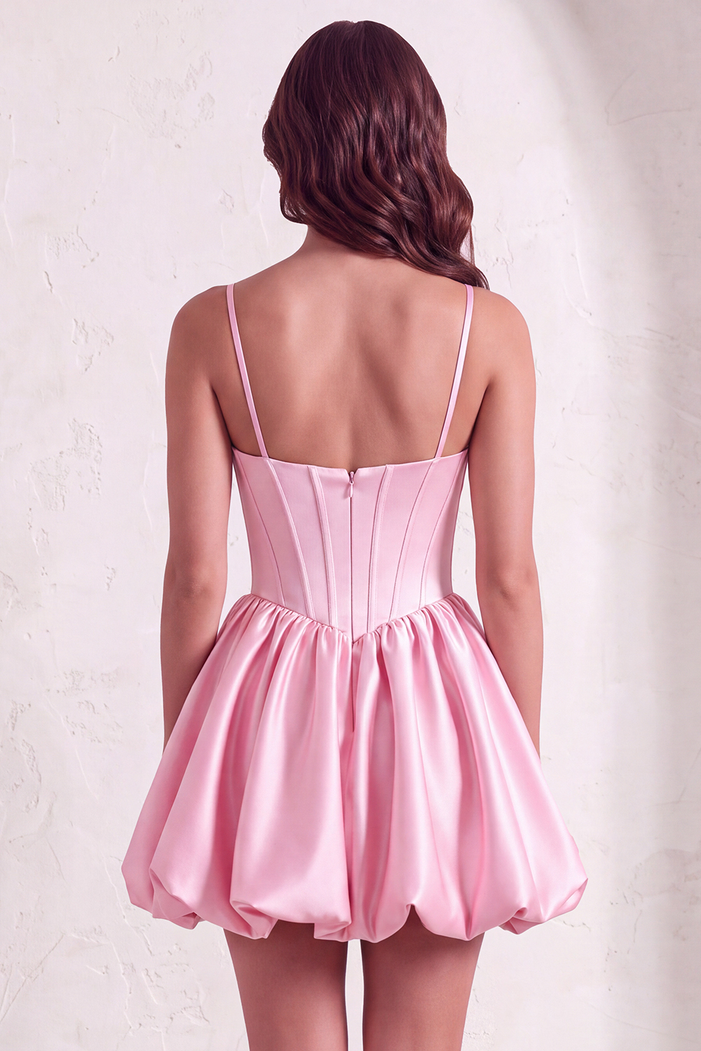 Leely Women Sparkly Sequins Pink Short Corset Homecoming Dress Satin Pleated A-Line Spaghetti Straps Cocktail Dress Wedding Guest Dress Fall