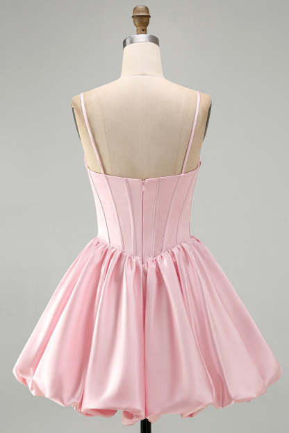 Sparkly Pink Corset Spaghetti Straps Short Homecoming Dress with Sequins