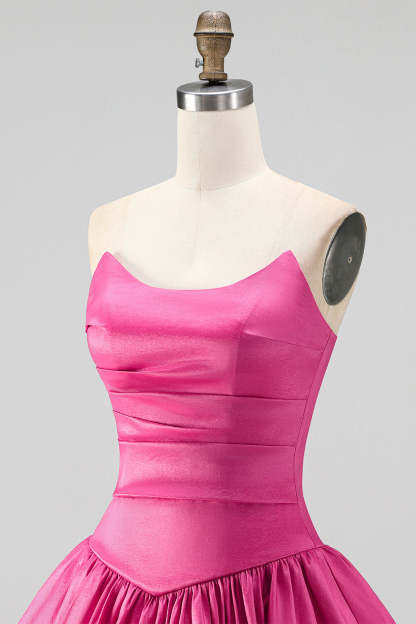 Fuchsia Strapless A-Line Ruched Short Homecoming Dress