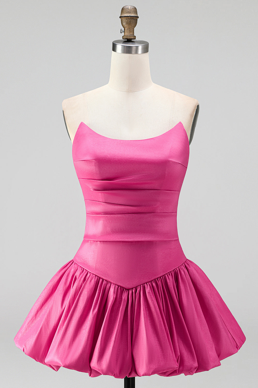 Fuchsia Strapless A-Line Ruched Short Homecoming Dress