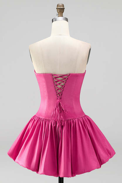 Fuchsia Strapless A-Line Ruched Short Homecoming Dress