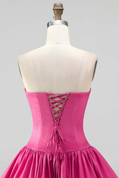 Fuchsia Strapless A-Line Ruched Short Homecoming Dress