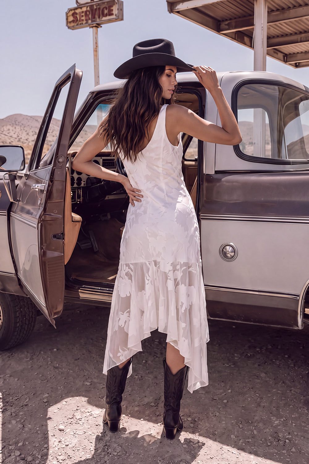 White Mermaid Cowl Neck Asymmetrical Western Wedding Dress