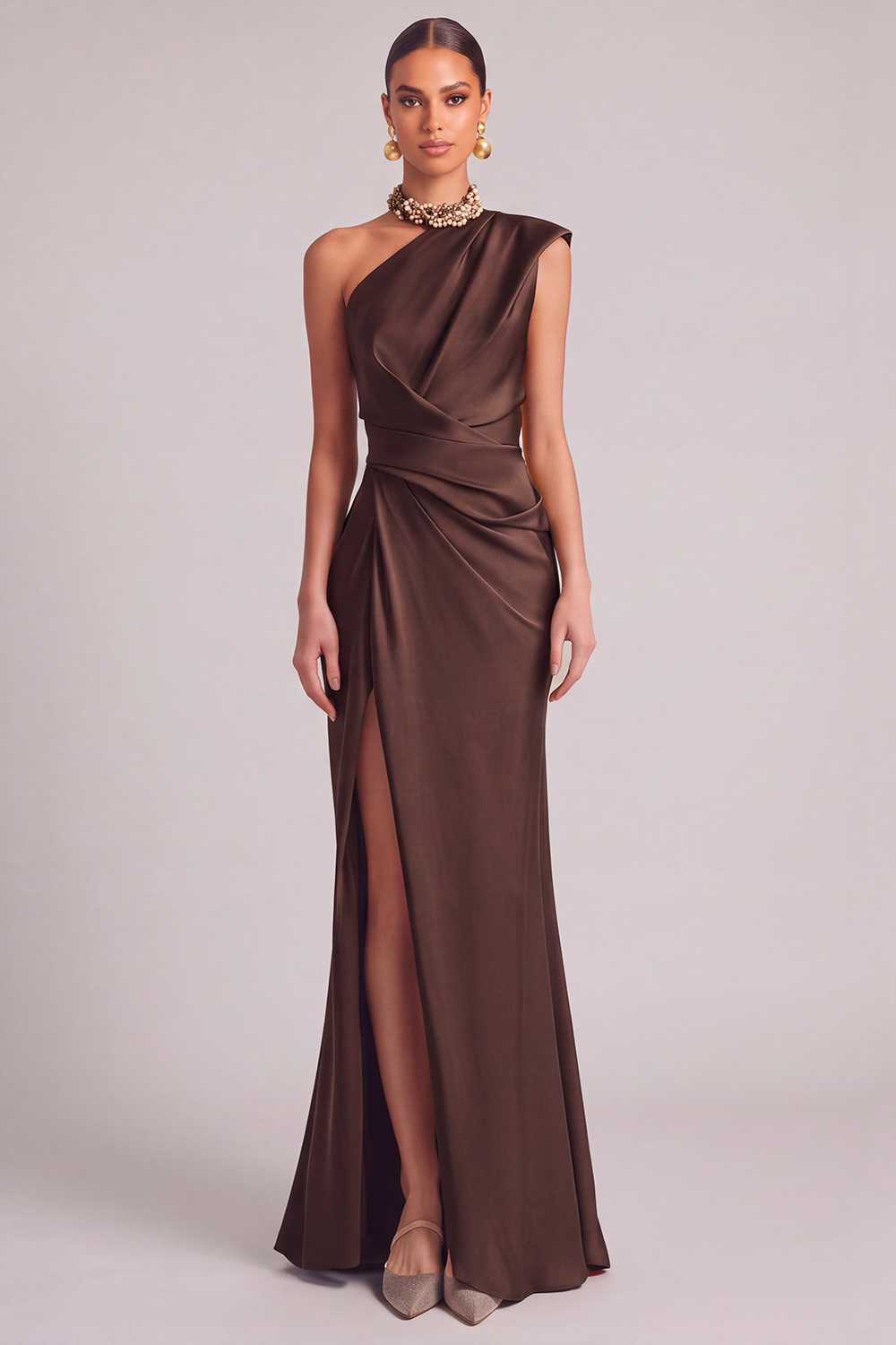 Dark Green Mermaid One Shoulder Ruched Maxi Formal Dress with Slit