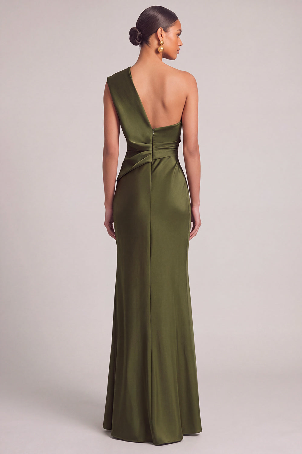 Dark Green Mermaid One Shoulder Ruched Maxi Formal Dress with Slit