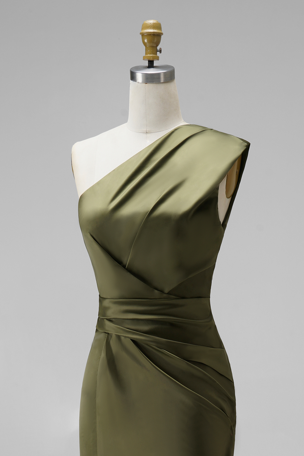 Dark Green Mermaid One Shoulder Ruched Maxi Formal Dress with Slit(Necklace is not included)