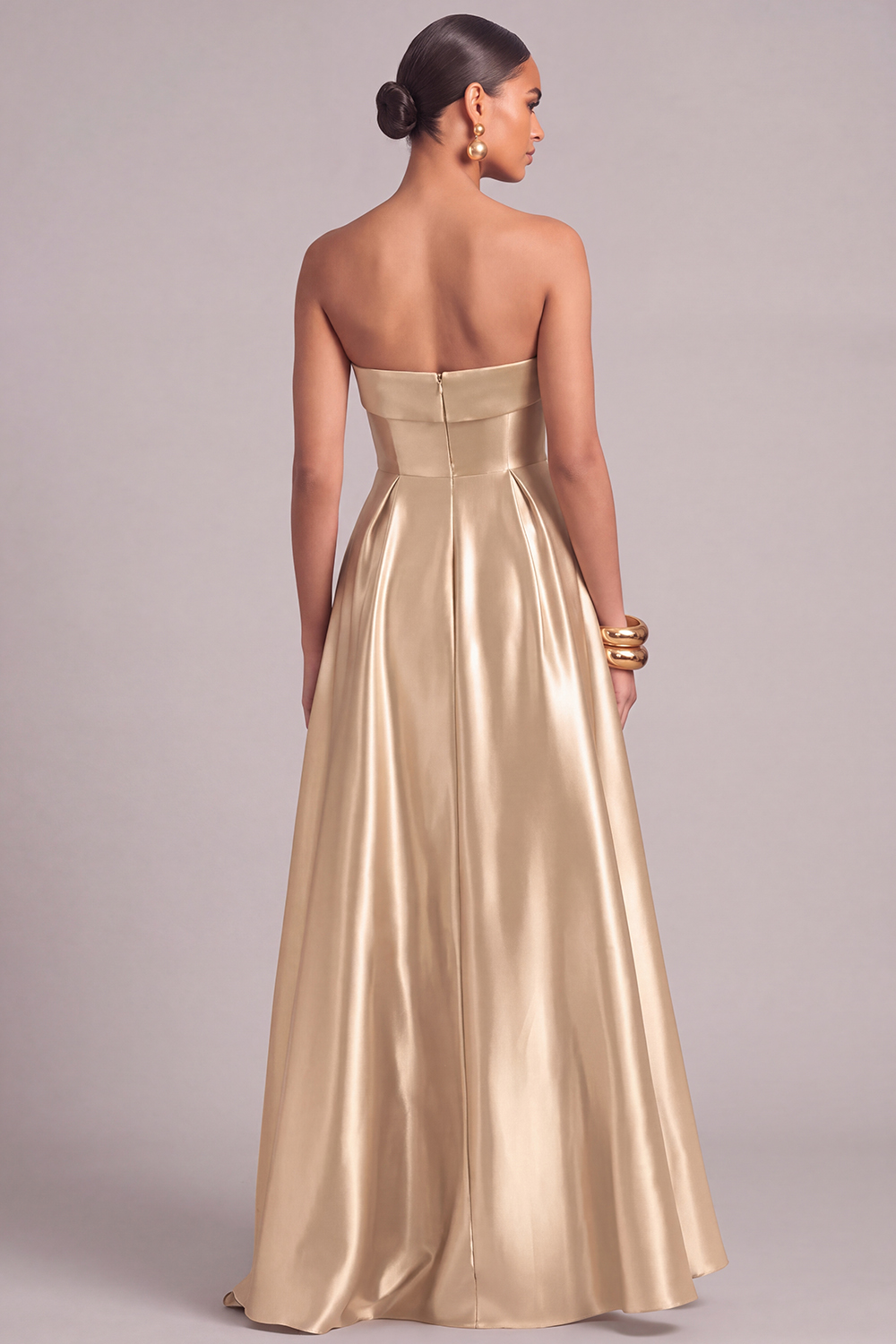 Champagne A-Line Strapless Maxi Formal Dress