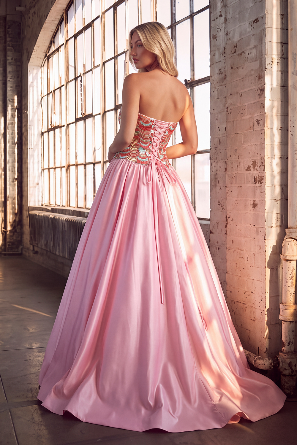 Pink Sparkly Sequins Strapless A-Line Long Prom Dress