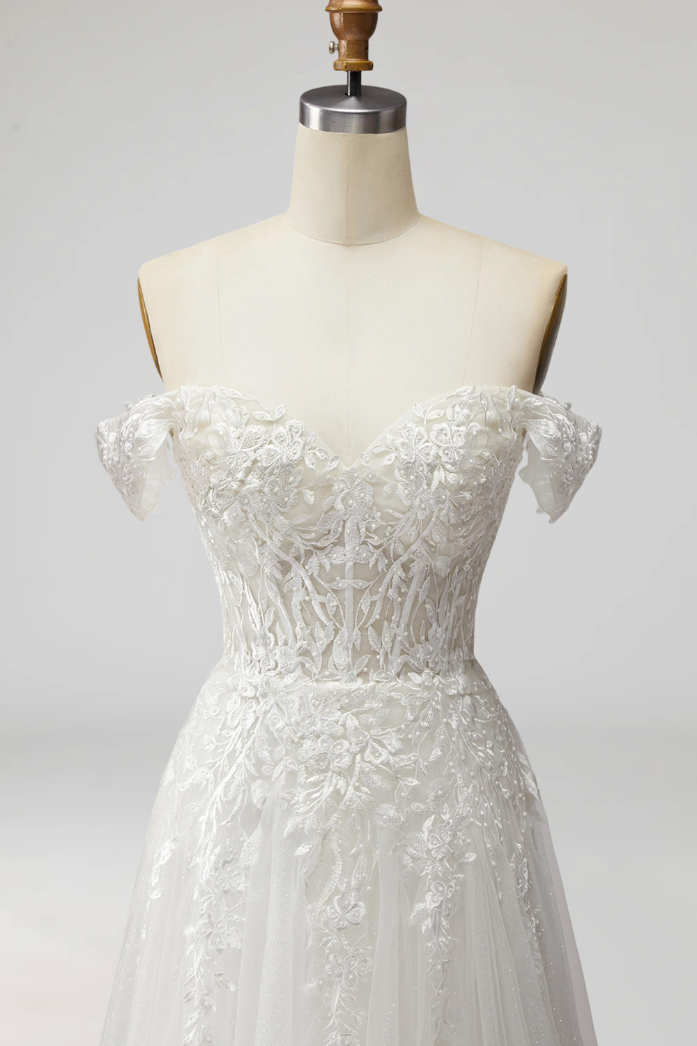 White Off the Shoulder A-Line Long Embroidered Formal Dress with Slit