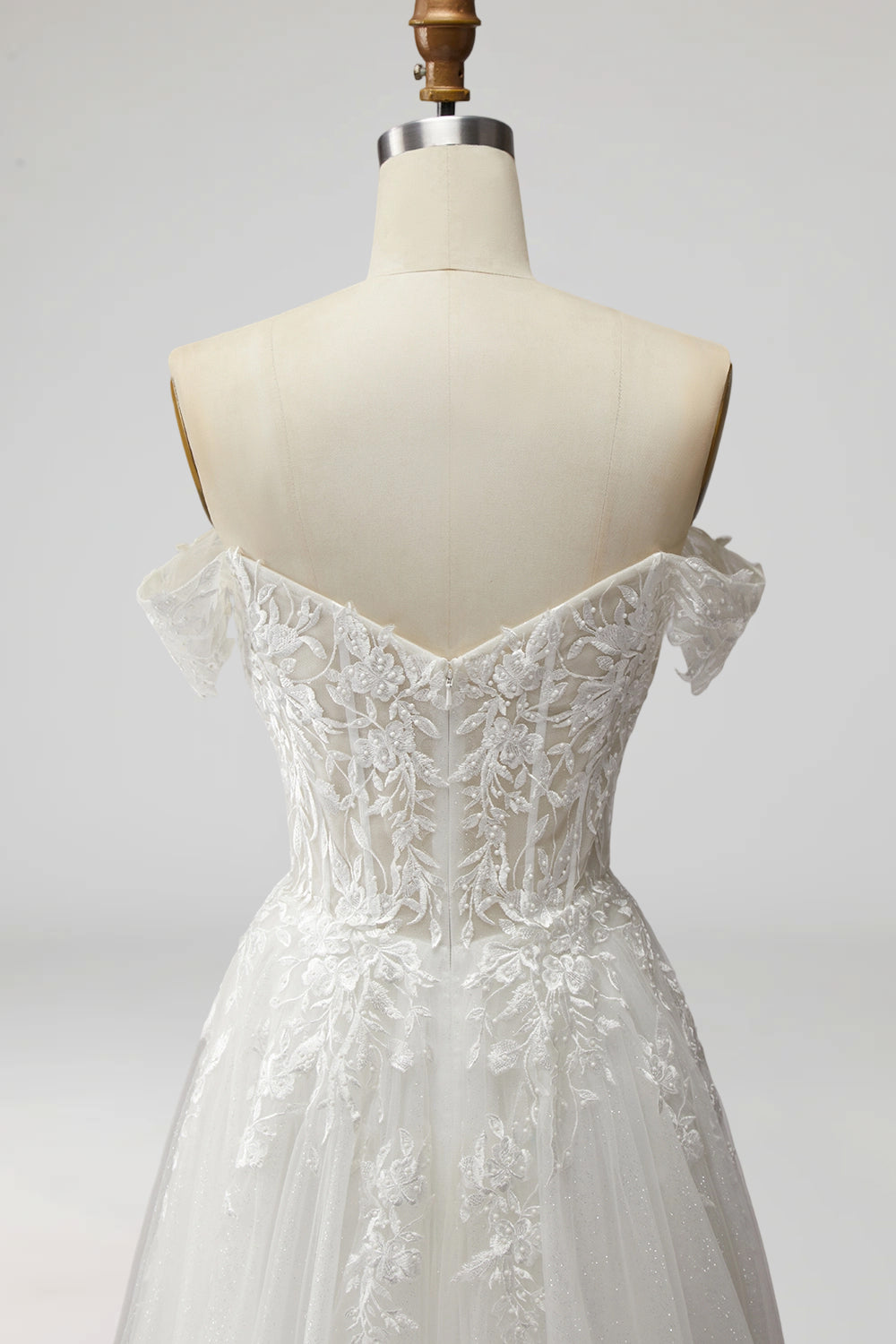 White Off the Shoulder A-Line Long Embroidered Formal Dress with Slit