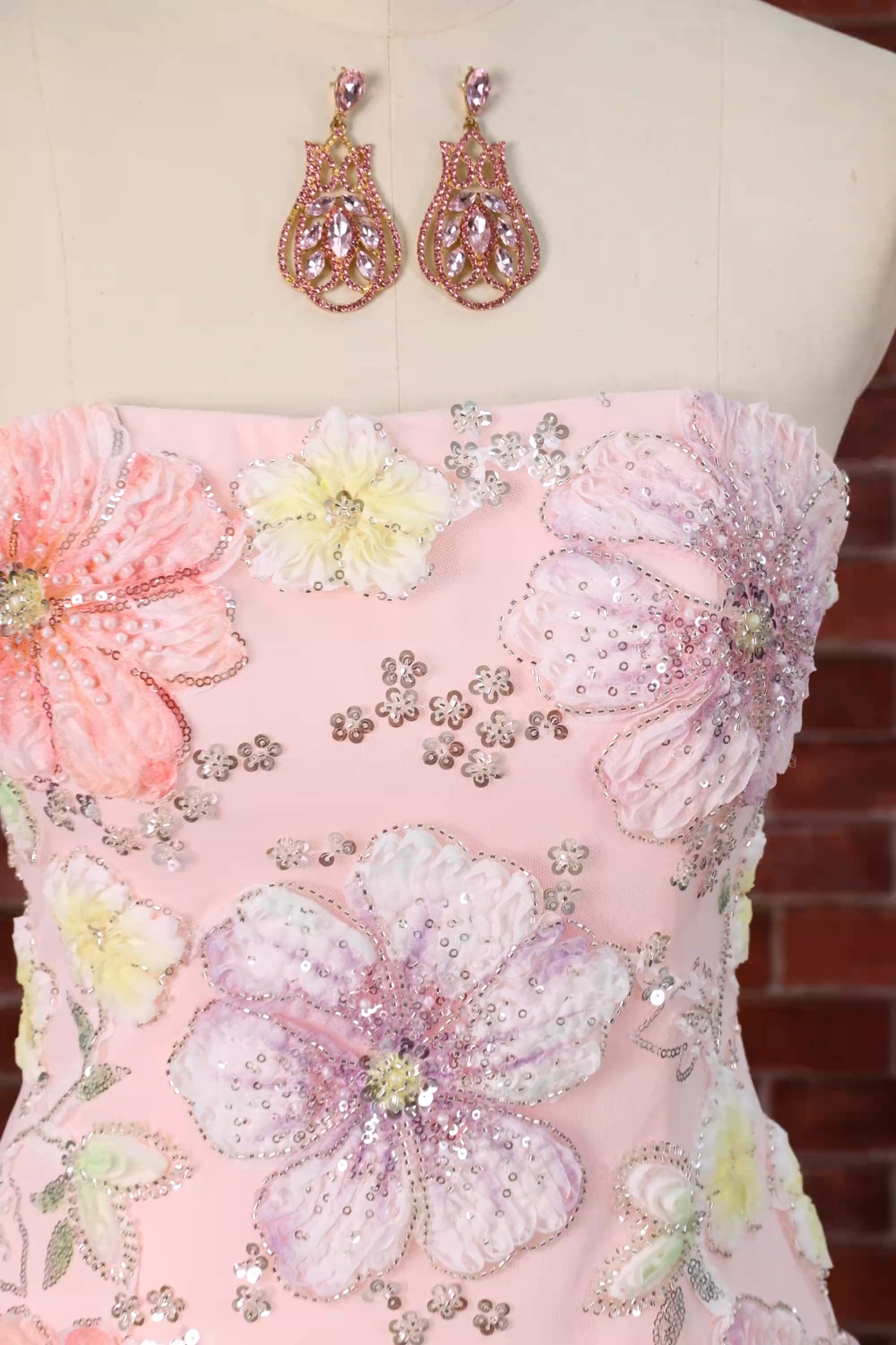 Sparkly Pink Floral Beaded Short Homecoming Dress