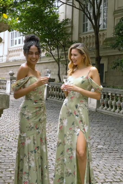 Green Large Flower Mermaid Corset Wedding Guest Dress