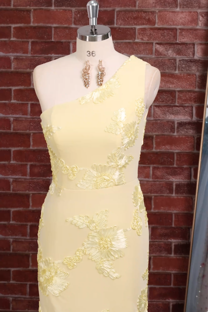 Yellow Floral Bodycon One Shoulder Short Homecoming Dress