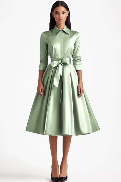 Blue 3/4 Sleeves A-Line Formal Dress with Sash